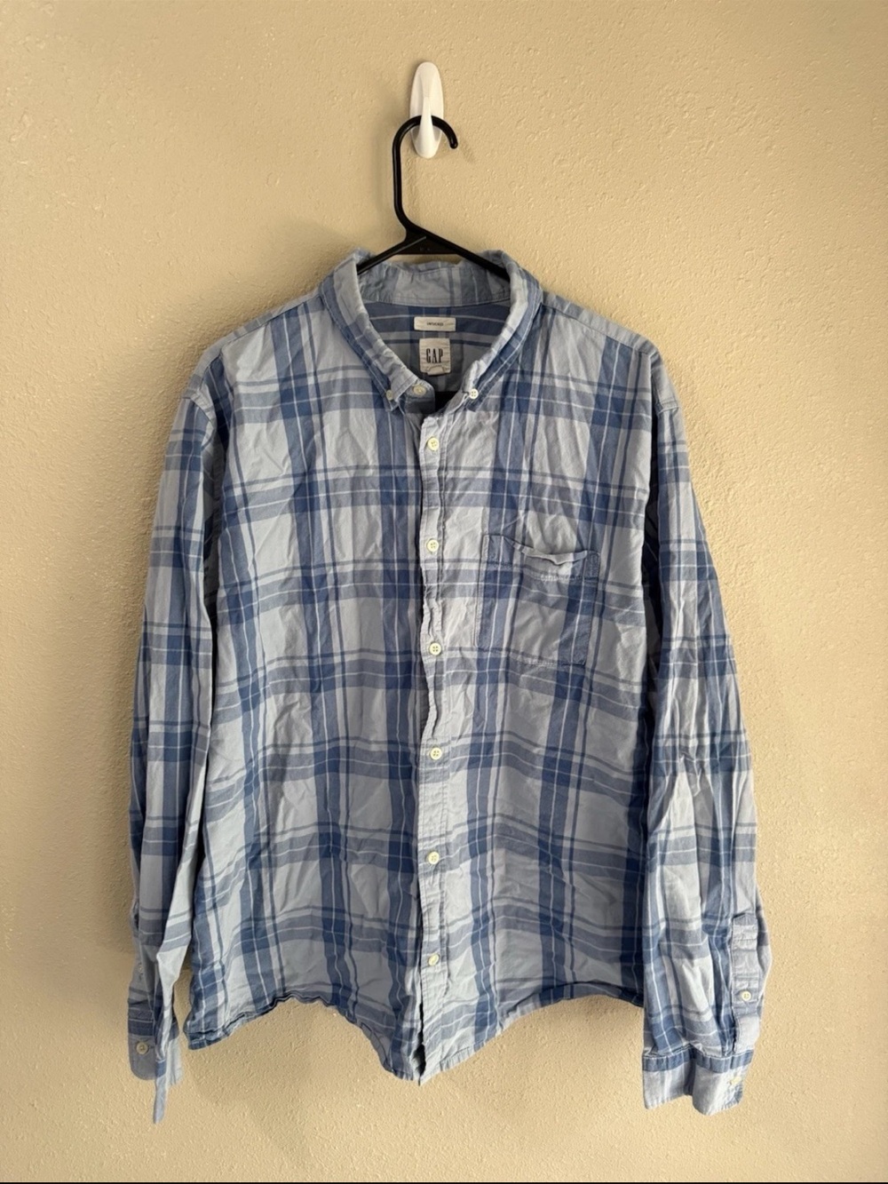 GAP Untucked Men’s Blue Long Sleeve Check Button Down Shirt XXL